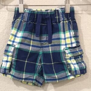Gymboree Baby Boys Sz 12-18M Shorts Blue Plaid Pull On Cargo 100% Cotton Preppy‎